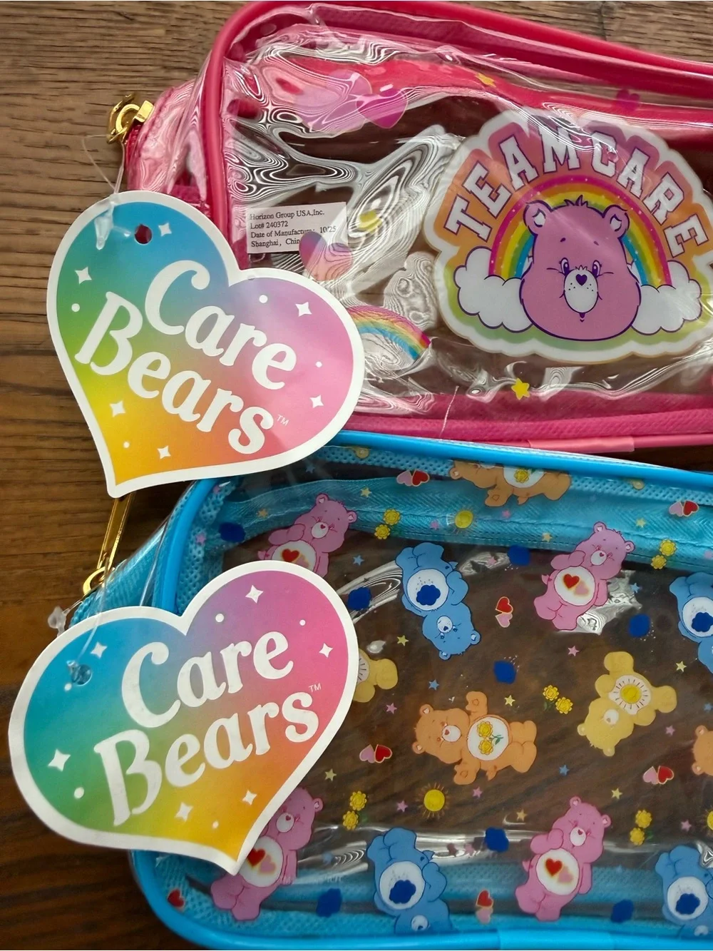 Care Bears Clear Pink and Blue Kids Cosmetic/ School Bags Set Set of 4